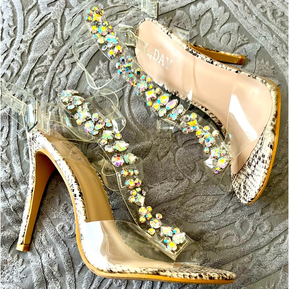 Bling & Snake Print Sandals